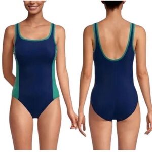 Lands' End Women's Blue and Green One Piece Swimsuit